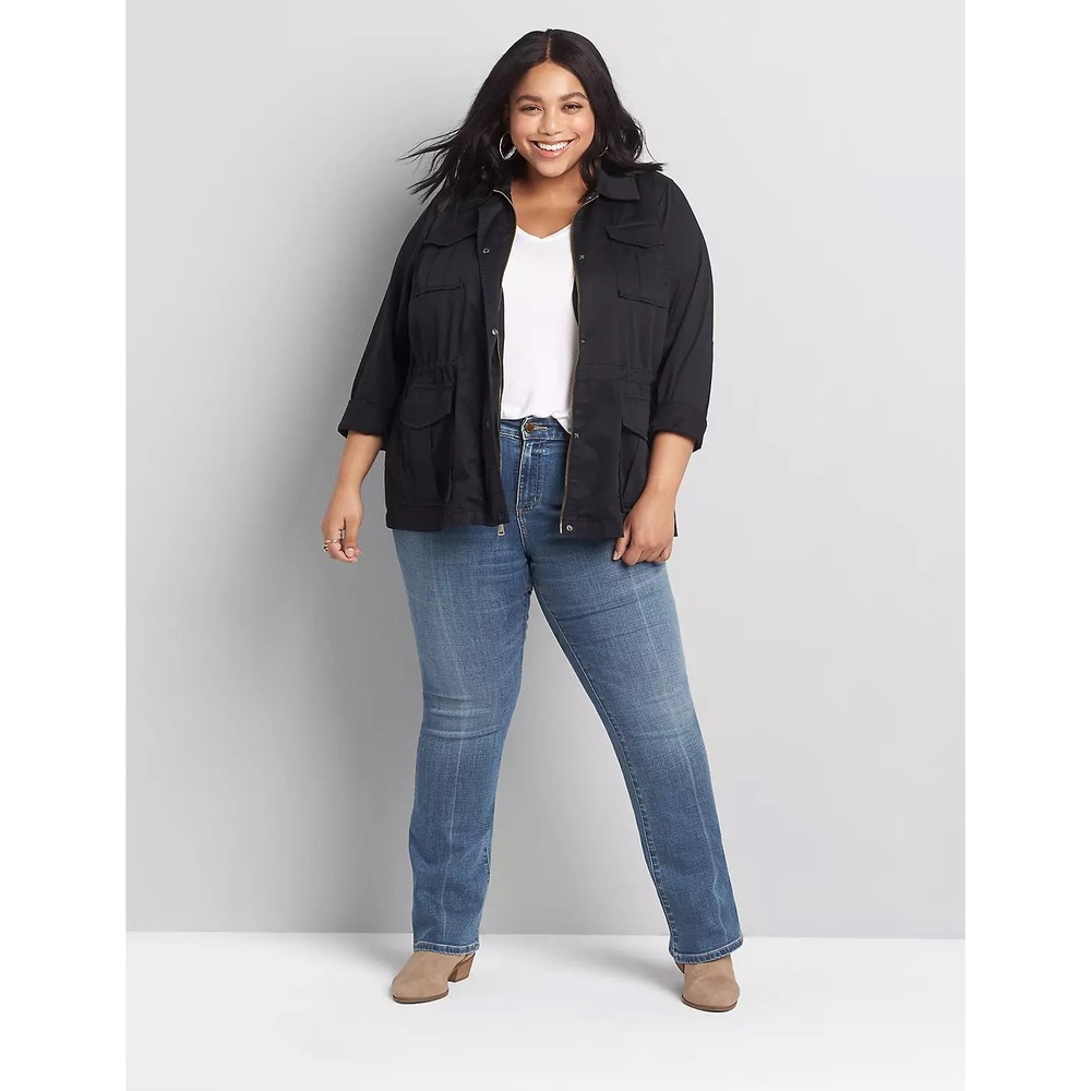 Lane Bryant Utility Jacket Womens 28 Black Excellent Zip‎ Up Drawstring Waist